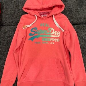 Superdry Pink Hoodie with White and Teal Accents